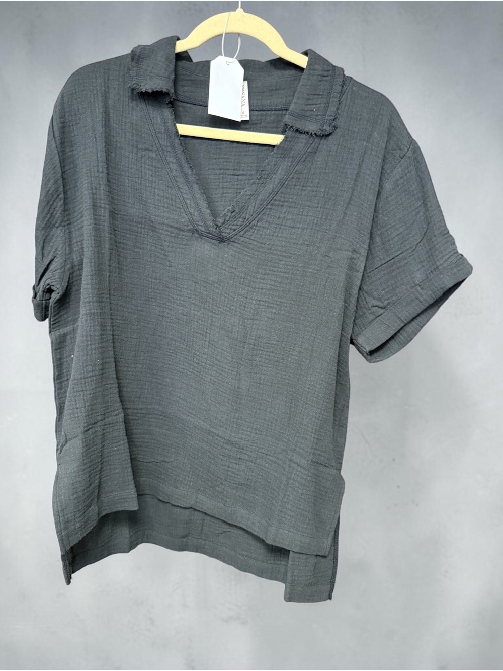 Zenana Outfitters Charcoal Relaxed V-Neck Gauze Top